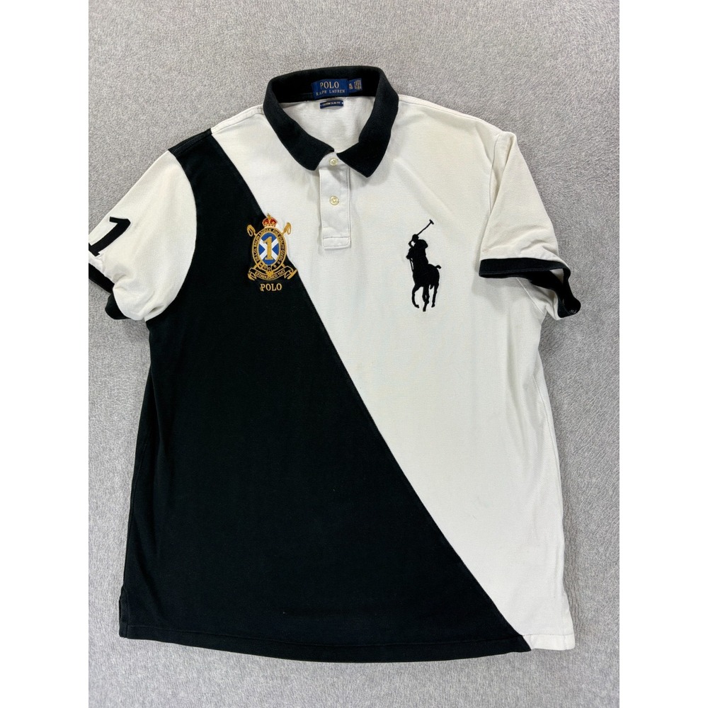 Polo Ralph Lauren Big Logo S/S Polo Shirt Mens XL White Black Custom Slim